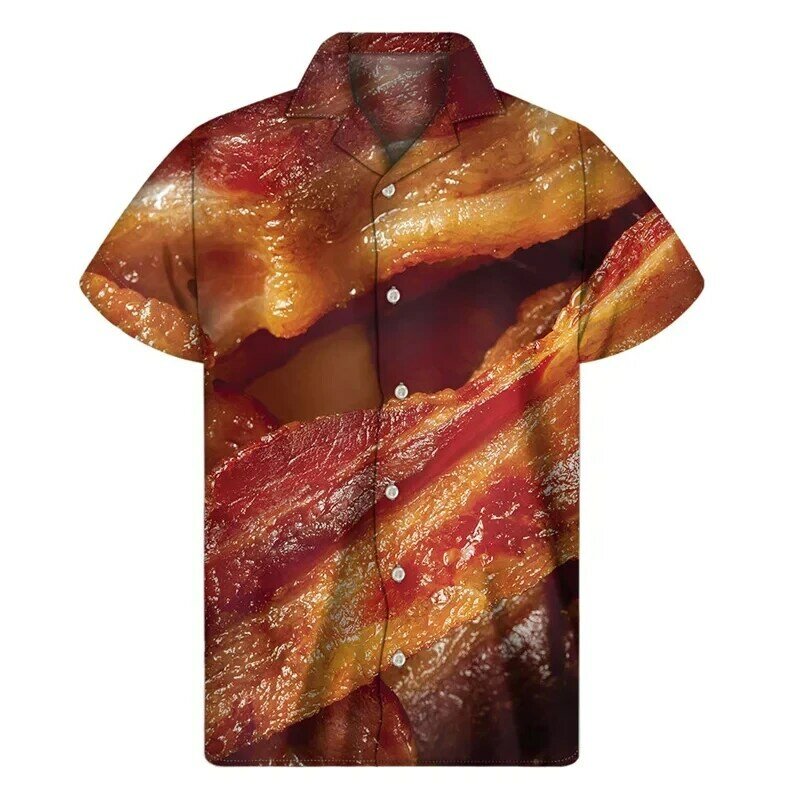 เสื้อฮาวายติดกระดุมพิมพ์ลาย3D สำหรับผู้ชายฤดูร้อนแขนสั้นเสื้อชายหาดเสื้อลำลองมีกระดุม