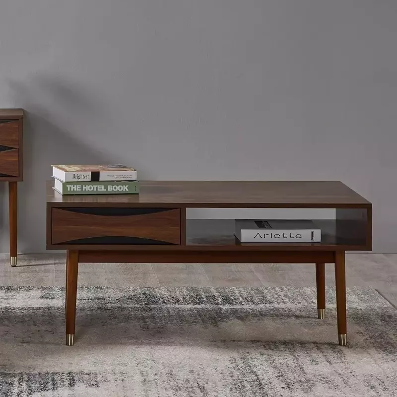 Dawson 40 po. X 21.63 po. Table basse moderne en bois du milieu du siècle avec étagère MELand, ensemble de table à manger, meubles Dolce Gusto