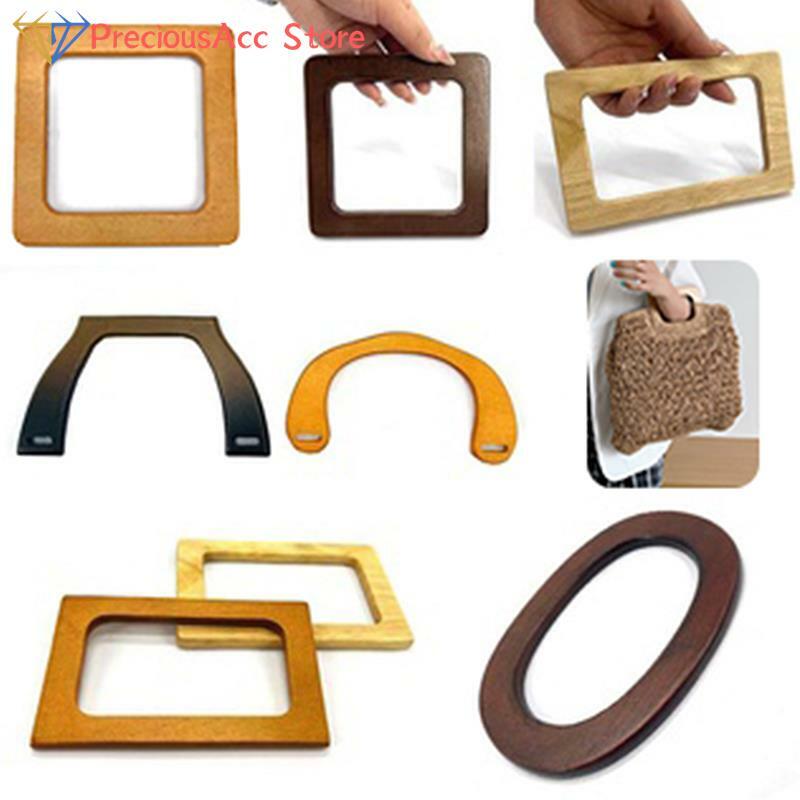 1 buah aksesori tas pengganti pegangan tas Tote tas tangan DIY bagian tas persegi bentuk D dekorasi pegangan tas kayu