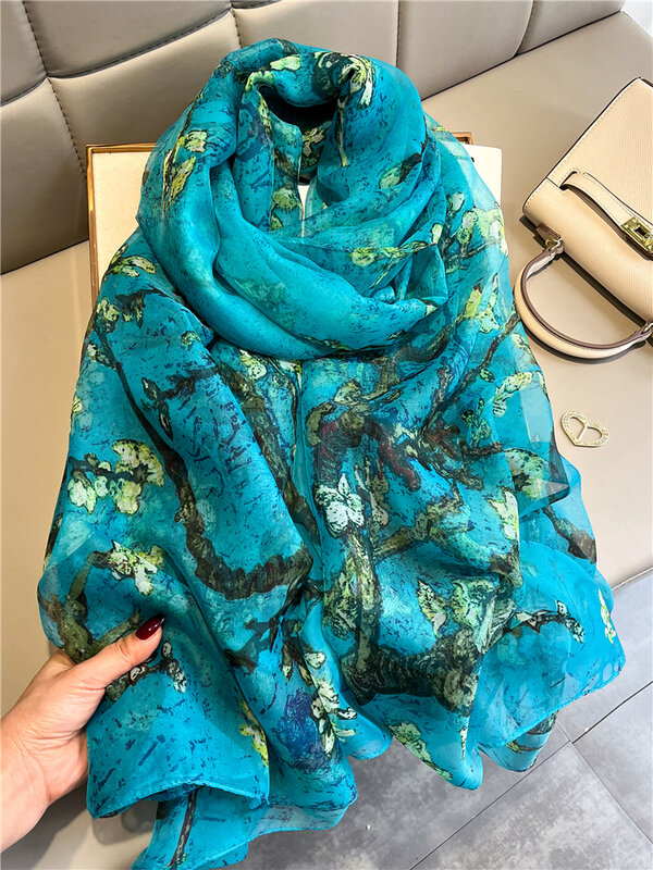 Bufanda fina de seda para mujer, chal elegante Floral, estolas de playa de Pashmina, Fular grande, Hijab, verano, 2022