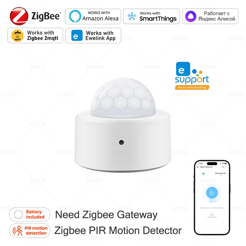 Zigbee-Mini PIR Motion Sensor, Detector de Infravermelho, Alarme de Segurança, Trabalhar com Alexa, Google Home, Zigbee2MQTT, Gateway Need for Gateway