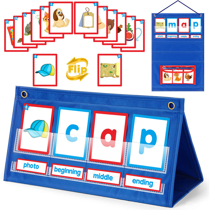 Tarjetas Flash de palabras CVC para niños, tabla de bolsillo para guardería, constructor de palabras CVC educativo, juegos de fonética, suministros escolares