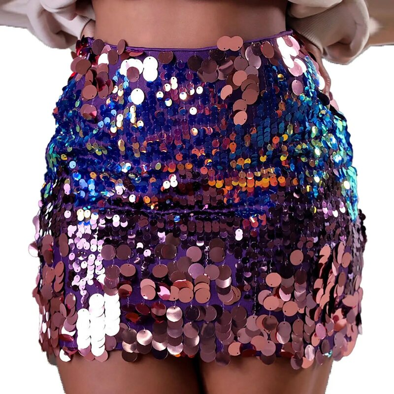 Short Sequin Skirt for Women 2024 Summer New Elegant Fashion Socialite Catwalk Full-Body Sequined Shiny Hip Dance Party Skirts
