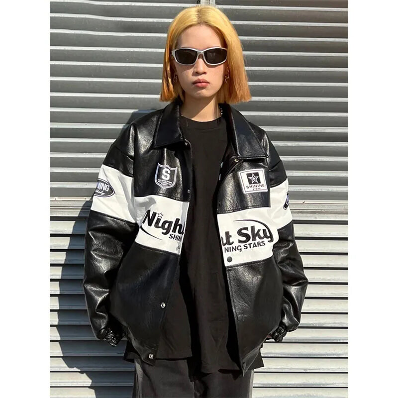 Куртка-бомбер женская кожаная в стиле хип-хоп