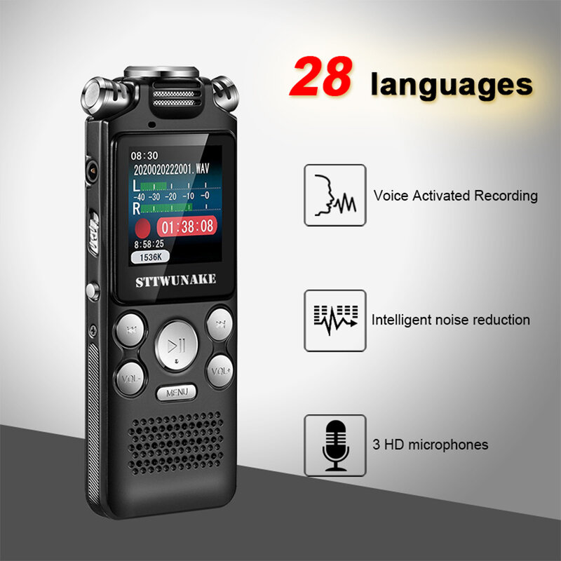 Enregistreur vocal audio numérique professionnel activé par la voix, 8 Go, 16 Go, 32 Go, suppression du bruit, prise en charge PCM statique, OTG, WAV, lecteur MP3