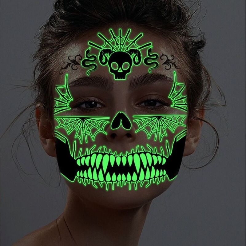 Светящаяся татуировка на Хэллоуин, наклейка на лицо, наклейка для фестиваля призраков, шрамов, Двусторонняя наклейка, наклейки на лицо для девушек, макияж