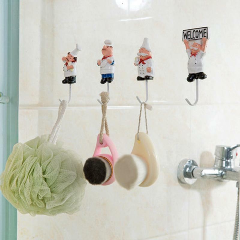 Chef Kitchen Hooks Home kitchen cute cartoon chef creative resin stainless steel hook wall Cute French Chef Adhesive Wall Hooks