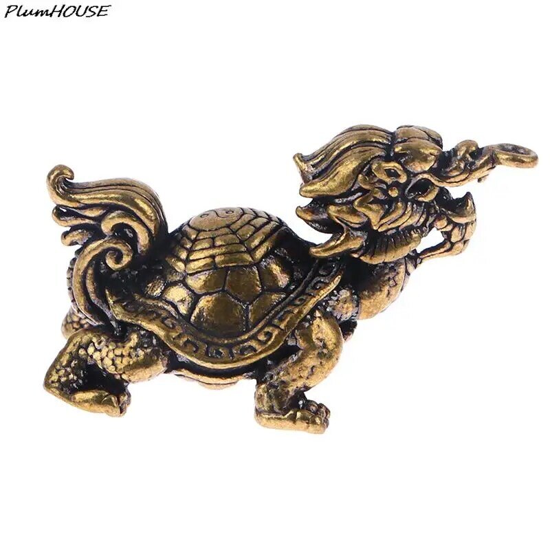 Figuras de cuerpo de tortuga de cabeza de dragón de bestia mítica de latón Retro, estatua de Animal de la suerte, decoraciones de adorno de escritorio, 1Pc