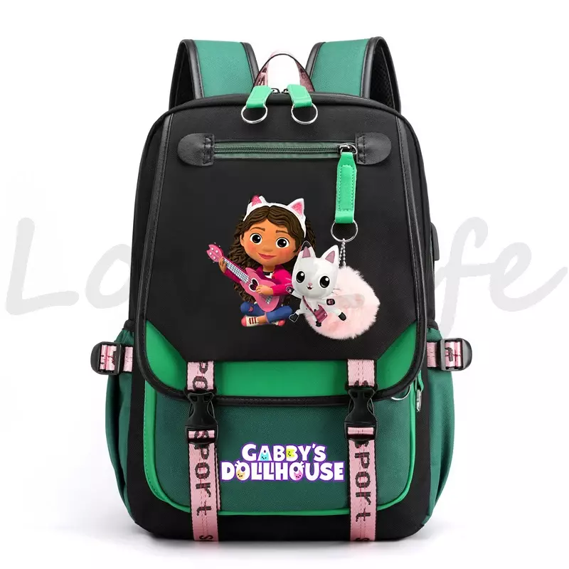 Gabby's Dollhouse Mochilas para Crianças, Mochilas Escolares dos Desenhos Animados, Cute Cats Bookbag, Mochila Feminina para Laptop de Viagem, Meninas