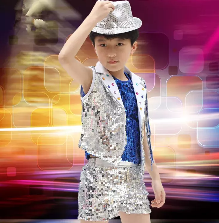 Modern Dance New Poncho Skirt Stage Performance Suit Jazz Dance Performance Costumes Boys and Girls Sequins