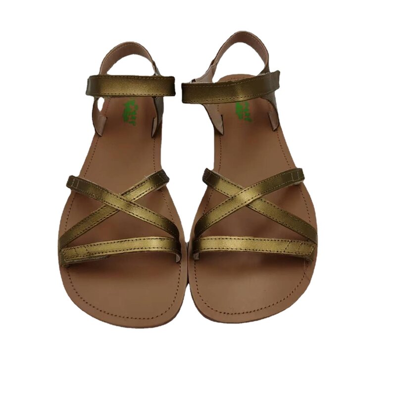 Tipsietoes-Sandálias planas de couro femininas, sapatos descalços cruzados, nova sola macia minimalista, verão, 2022