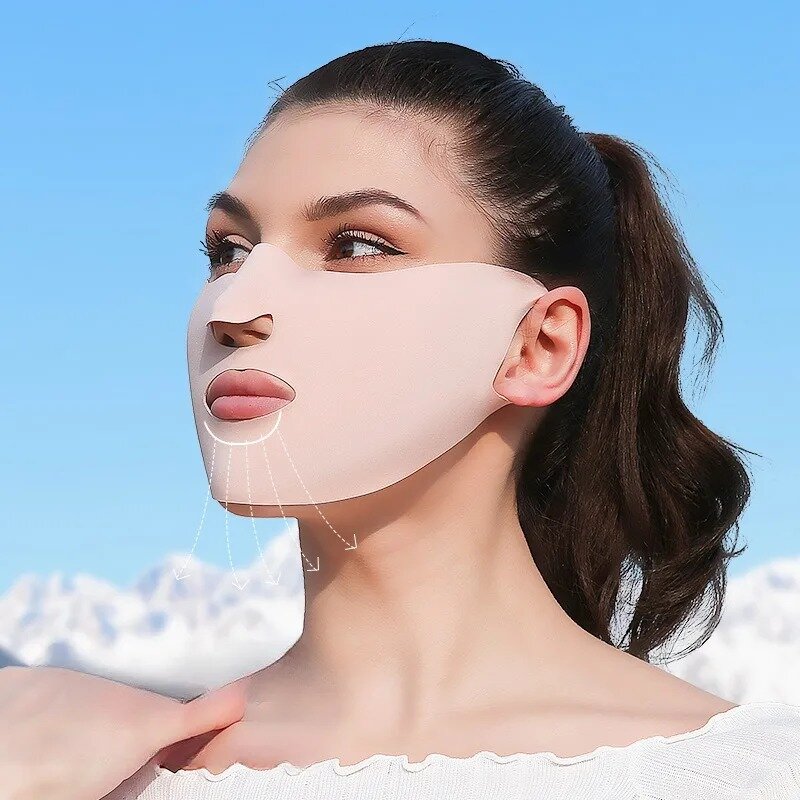 Summer Ice Silk Sunscreen Mask, Respirável, Anti-UV, Secagem Rápida, Capa Facial, UPF50 +, Cavalgando, Exterior, À Prova de Vento, Máscaras Reutilizáveis