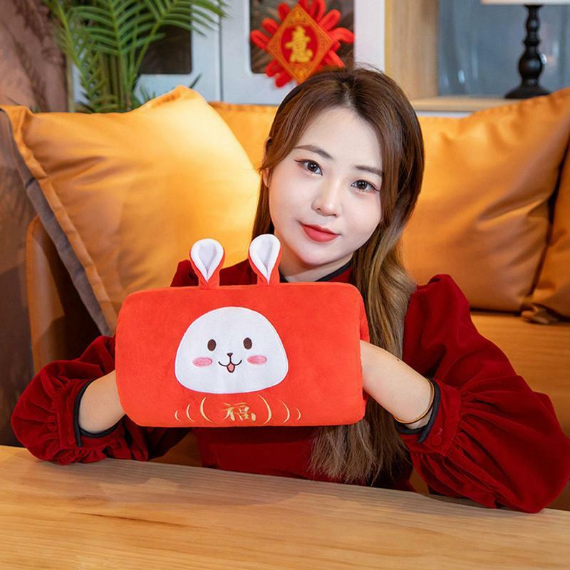 Hand Warmer Muff Fu Character Gloves With Hand Warmer Pouch Rabbit Design Hand Warmer Gloves Wind-Proof Hands Warmer Red