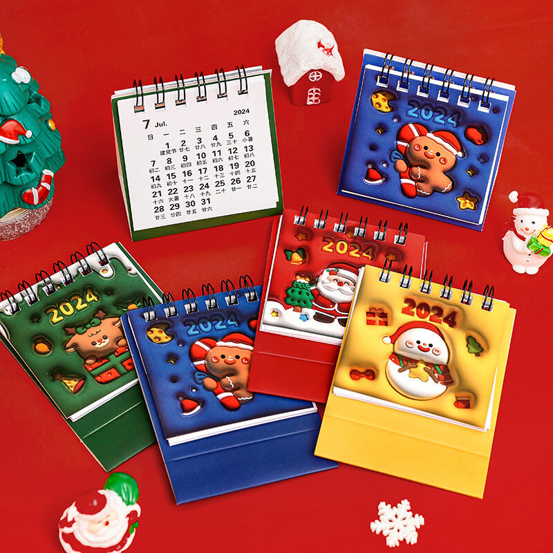 2024 Cartoon 3D Visual Design Christmas Calendar Creative Tabletop Decoration Calendar Christmas Gift Mini Desk Calendar Notepad