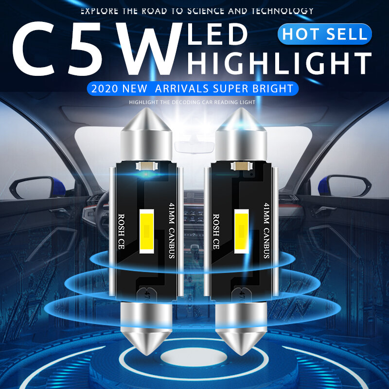 Festoon-bombillas LED superbrillantes para coche, Canbus Interior sin Error Lámpara de lectura, C5W, C10W, CSP, 31mm, 36mm, 39mm, 41mm, 2 piezas