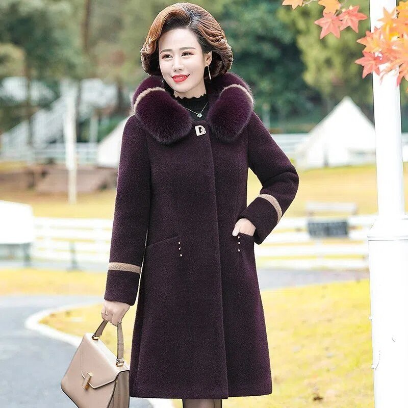 Новинка, меховое пальто для женщин среднего возраста, зимняя куртка, Женское пальто, высококачественное шерстяное пальто для бабушки 5XL