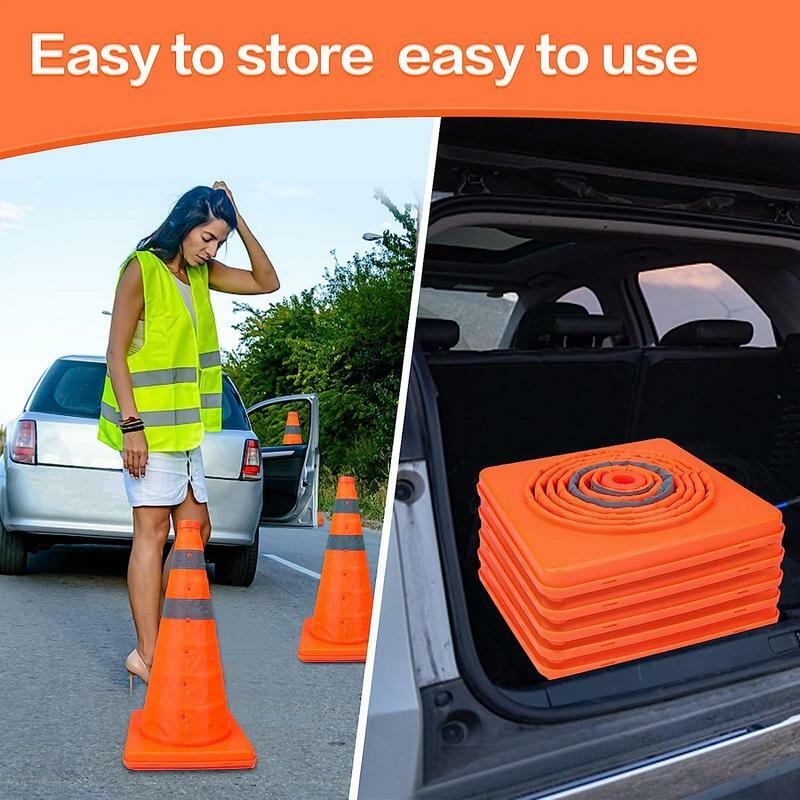 Collapsible Orange Road Safety Cones 45cm Traffic Parking Cones Multi Purpose Reflective Stripe Traffic Cones