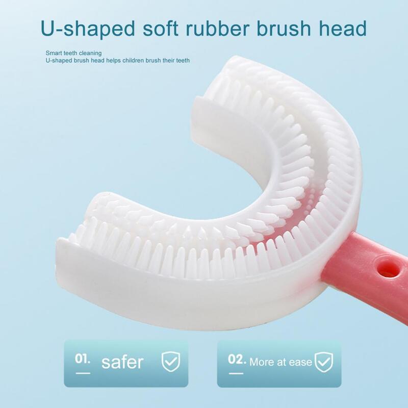 Round Shape Handle Toothbrush para crianças, Material do produto comestível, Toddler, Trendy U Shape