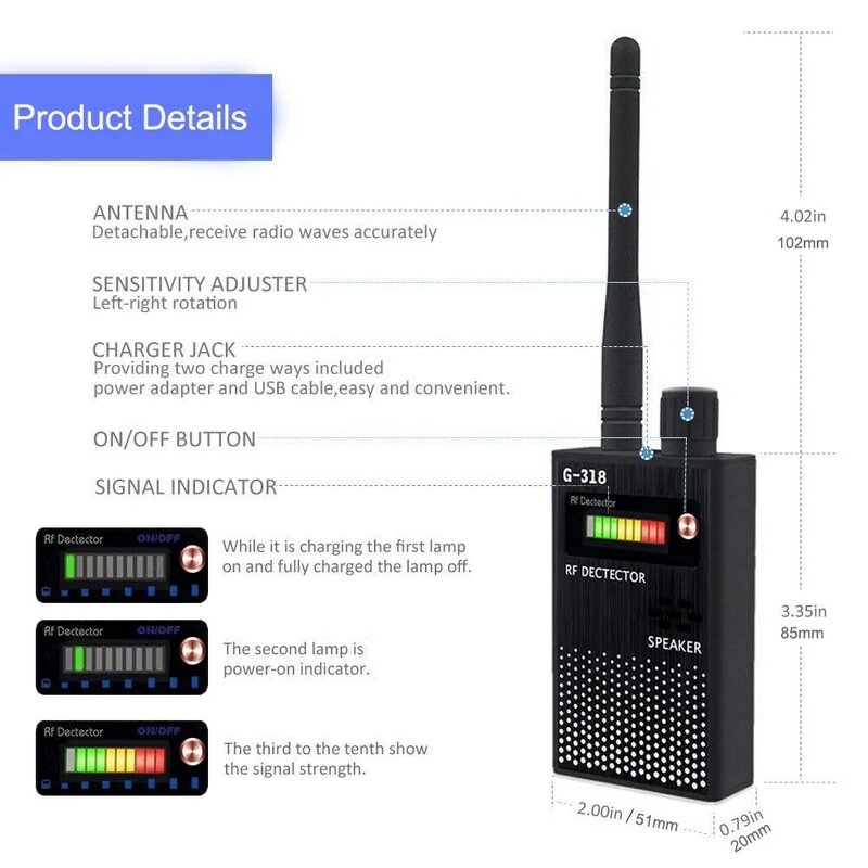G318 Wireless RF Signal Detector Hidden Camera Finder GPS Locator Tracker Phone Cameras Detect Full Range GSM Audio Bug Scanner