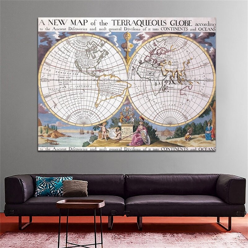 84*59cm Retro Map Vintage Picture Wall Art Prints Non-woven Canvas Painting Living Room Home Decoration School Supplies