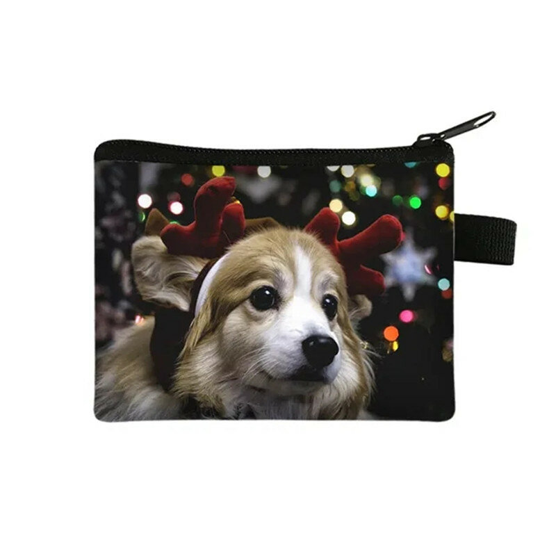 메리 크리스마스 동물 인쇄 돈 가방, 귀여운 개 고양이 햄스터 동전 가방, 신용 카드 지갑, 여성 위생 냅킨 가방, 선물 가방