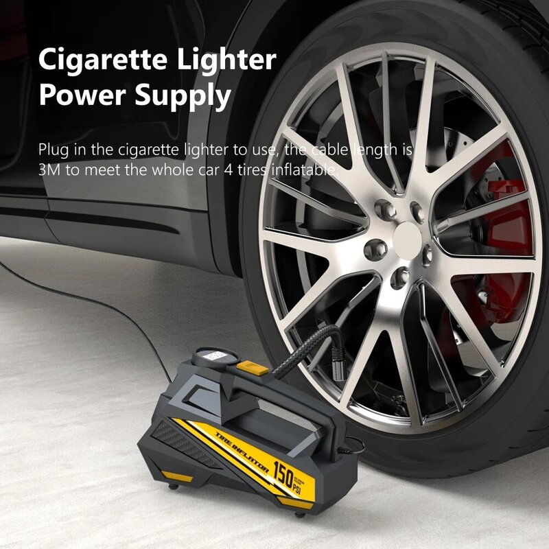 Pompe à air portable filaire améliorée pour voiture, compresseur d'air électrique, gonfleur d'opathie, moto, vélo, balle, lumière LED, 12V, 150PSI