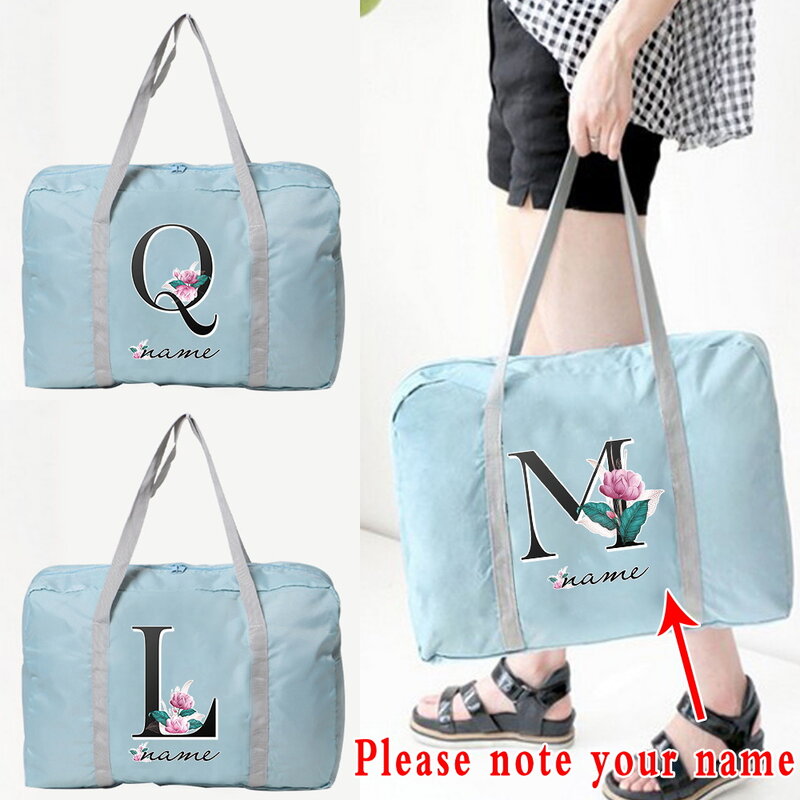 Customize Free Name Travel Bag Women Handbag Luggage Large Capacity Clothing Organizer Foldable Letter Tote Travel Accessories