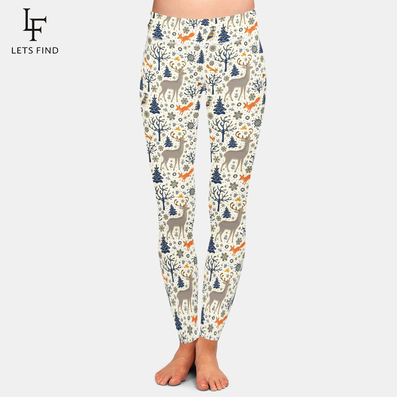 Модные новые зимние женские брюки LETSFIND, высококачественные 3D зимние брюки для фитнеса с принтом оленя, лисы и снежинок, длинные леггинсы