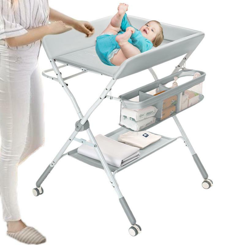 Tavolo per pannolini con ruote tavolo per pannolini per bambini regolabile in altezza Toddler 0-6 mesi Nursery bagno grandi organizzatori per pannolini