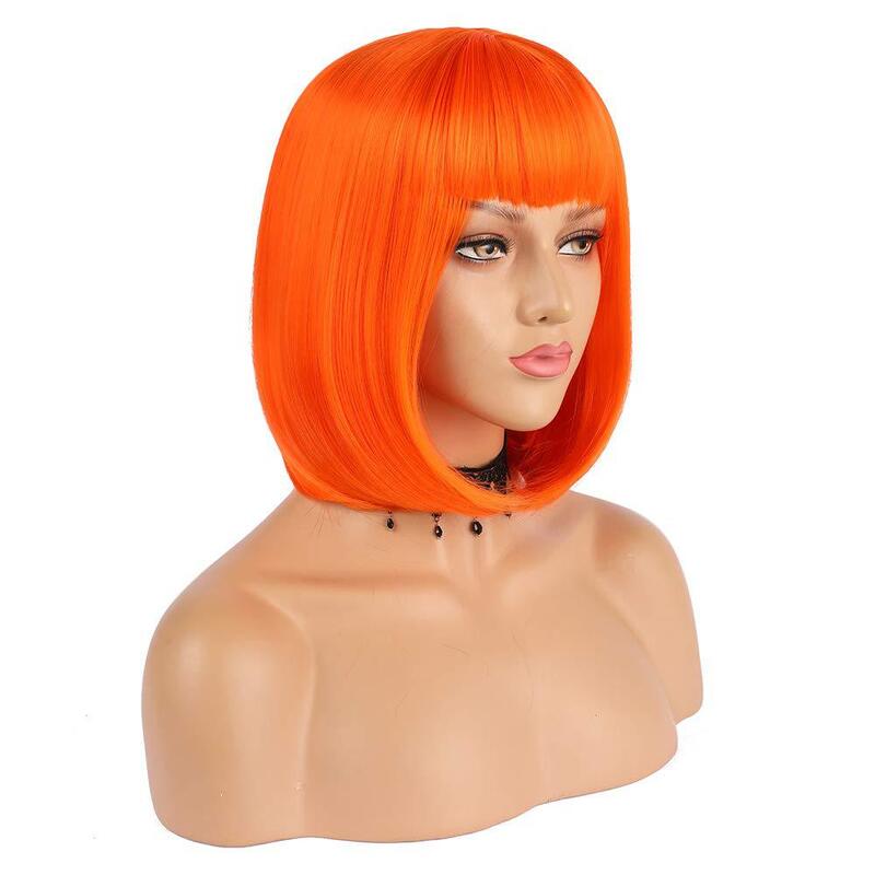 O quinto elemento leeloo peruca cosplay para mulheres, laranja, vermelho, resistente ao calor, perucas de cabelo sintético, boné, halloween, vestir-se, filme
