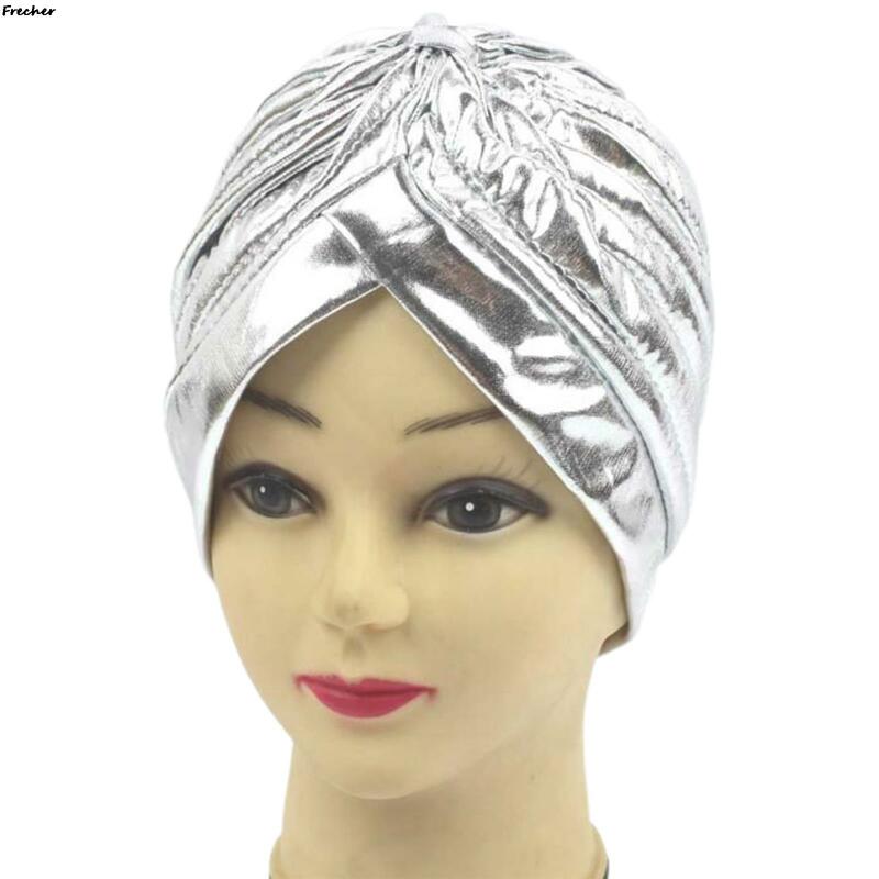 Muslim Inner Hijabs Silver Golden Islamic Underscarf Hats Fashion Turban Headwear Wedding Party Bonnet Hat Stretchy Headband