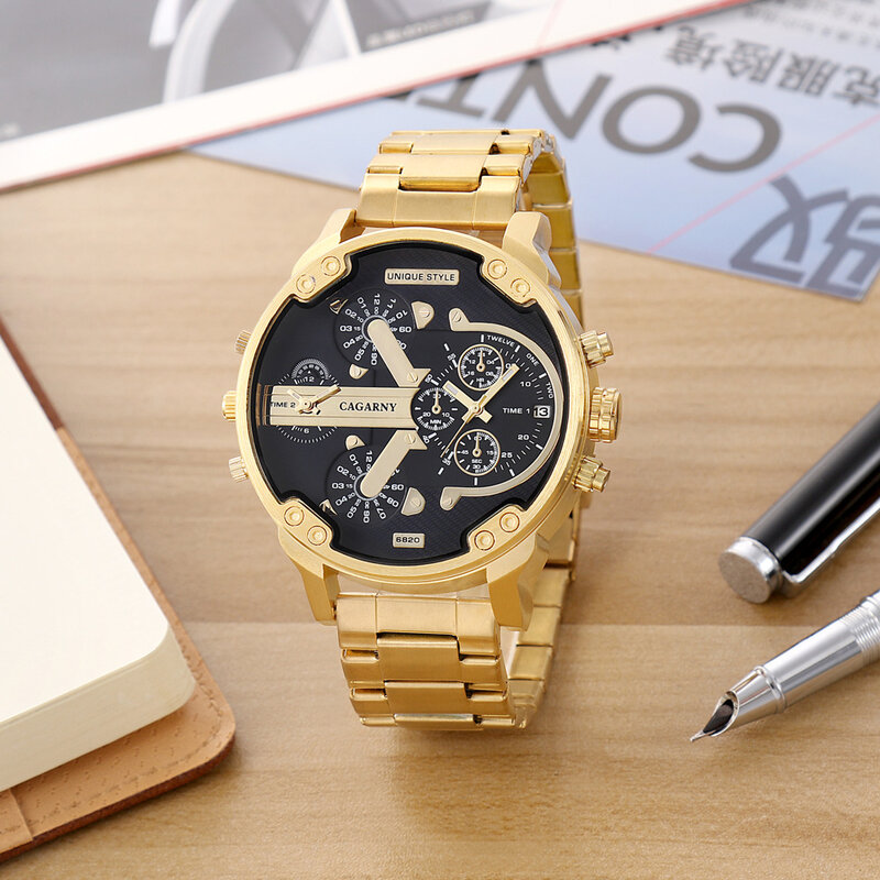 Reloj clásico de lujo para hombre, pulsera de cuarzo con esfera grande, banda de acero dorado, envío directo