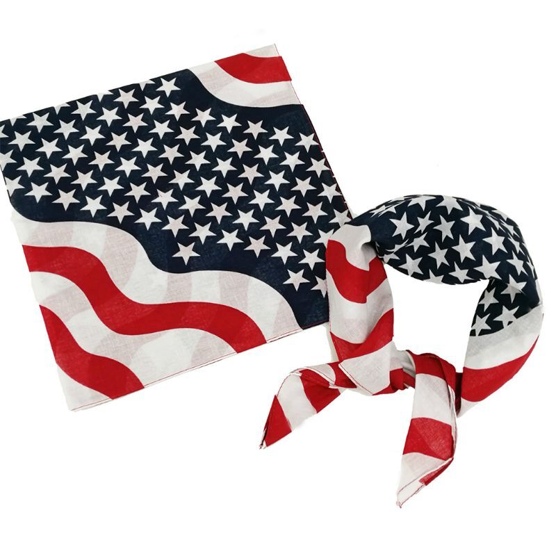 Katoenen bandana Amerikaanse vlag gestreepte haarband Wrap vierkante sjaal Masker polsbandje D5QB