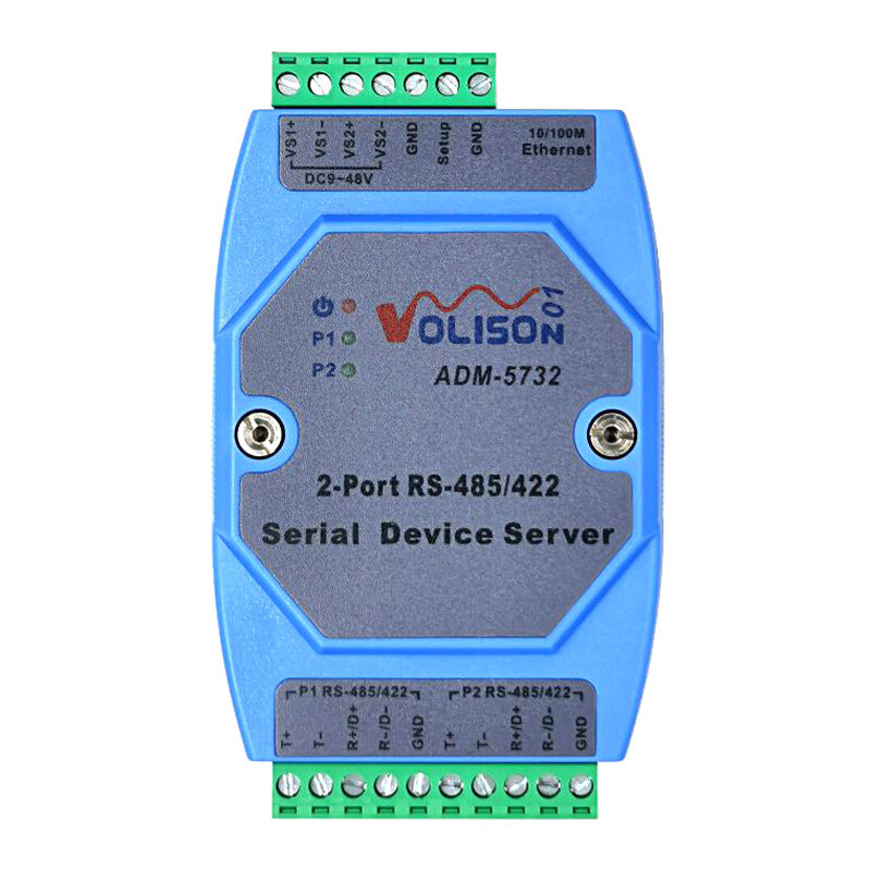ADM-5732 przemysłowe 2-kanałowe 485 serwer portu szeregowego 2-portowe RS485/422 do Ethernet Din-rail