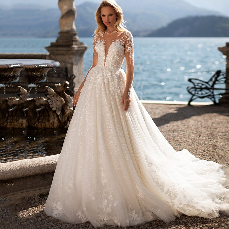 Очаровательное свадебное платье 2024, платье невесты, блестящее свадебное платье с пуговицами сзади и шлейфом