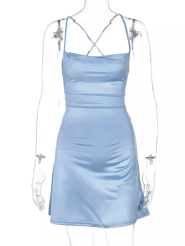 Koronkowa satynowa mini sukienka na ramiączkach dla kobiet Bodycon z odkrytymi plecami Seksowna krótka sukienka Elegancka odzież imprezowa Urodzinowy strój wieczorowy