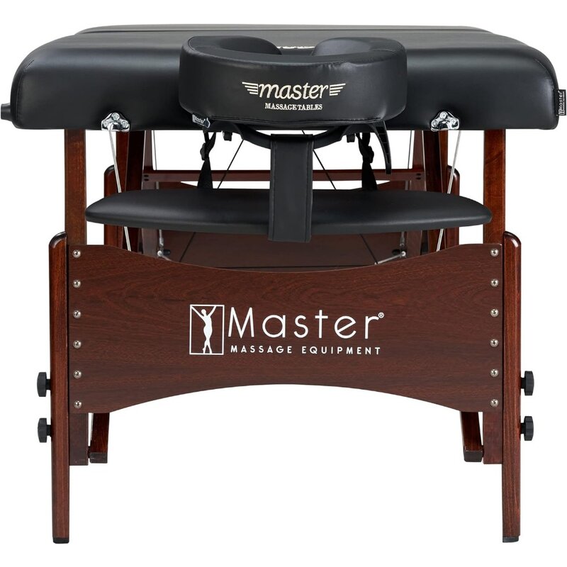 Master Massage Newport Portable Massage Table Package with Denser 2.5" Cushion, Walnut Stained Hardwood, Steel Support Cables