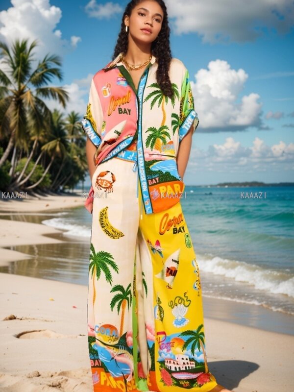 Chique Mode Polo Casual Print Pakken Vrouwen Korte Mouwen Blouse Shirt Tops Broek Dames 2 Delige Sets Nieuwe Vakantie Kleding Outfits