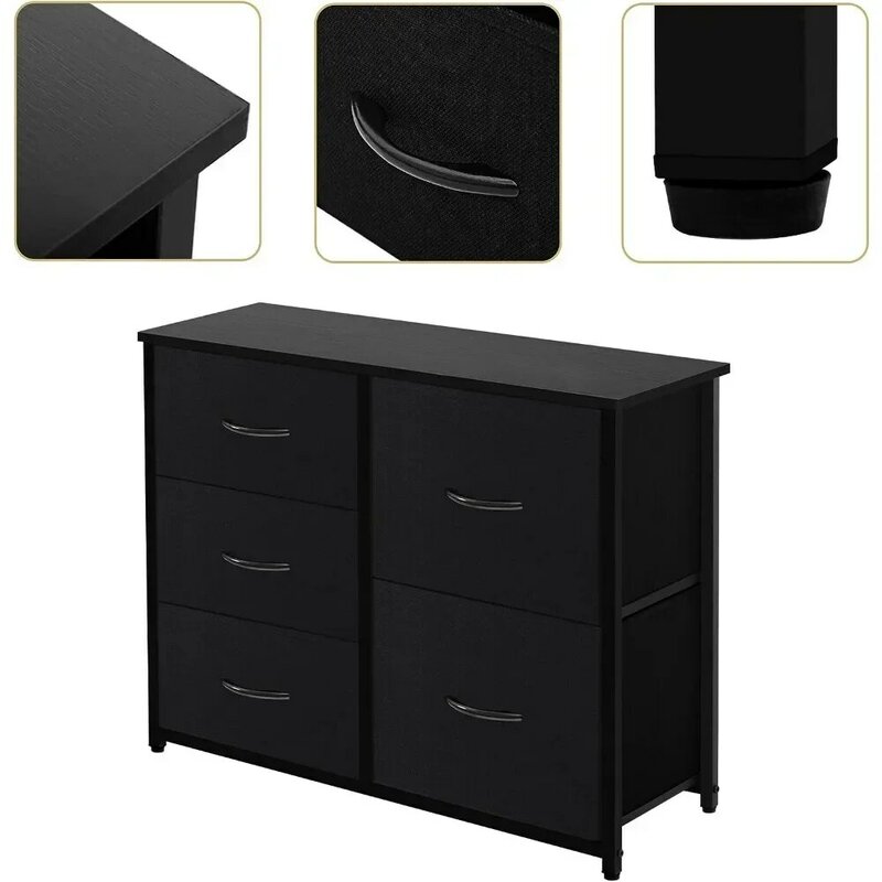 Concept-Unidad de muebles de tocador de almacenamiento, organizador de pie grande para el pecho y el armario, contenedores de tela extraíbles de 5 cajones, negro