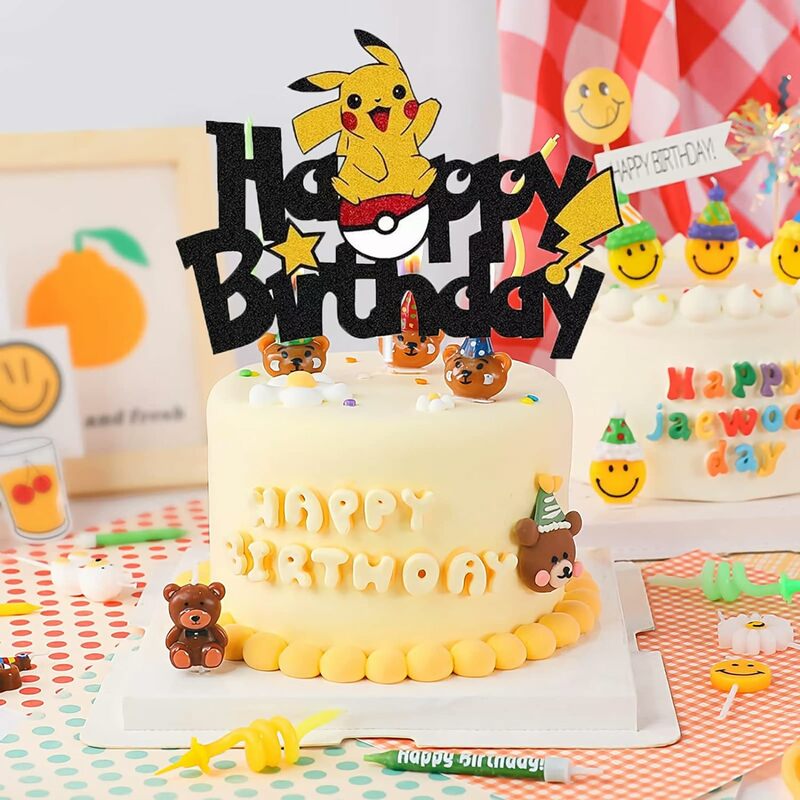 Pokemon Buon Compleanno Topper per torta in acrilico Decorazione per feste Pikachu Cake Decor Flag Baby Shower Cottura Forniture fai da te Bomboniere per bambini