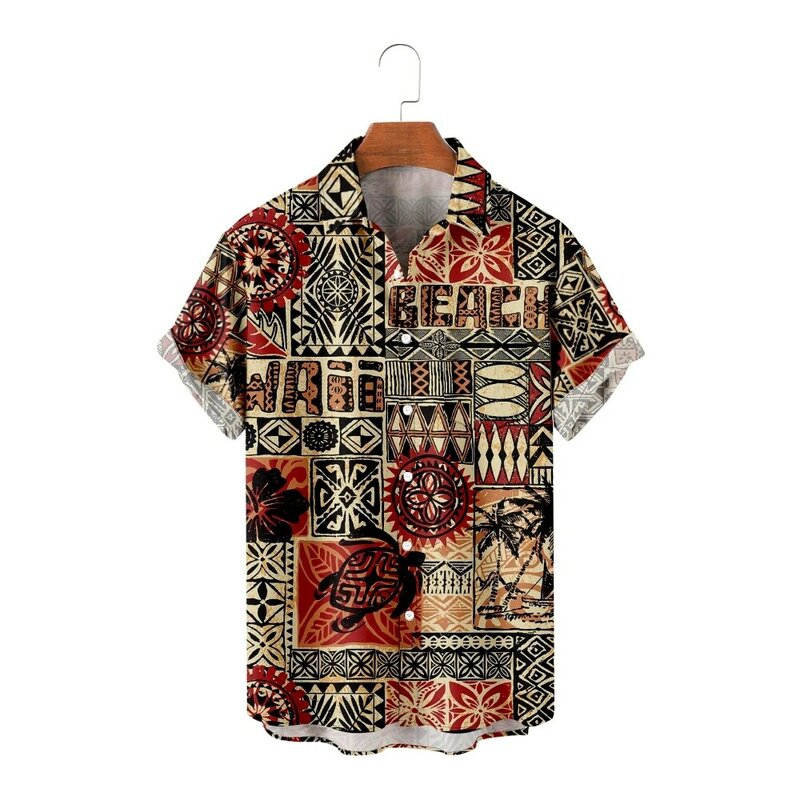 Men's Casual Shirts Vacation Bohemia Style Flowers Print  Casual Short Sleeve Shirts Cool Summer Tops Vintage Breathable