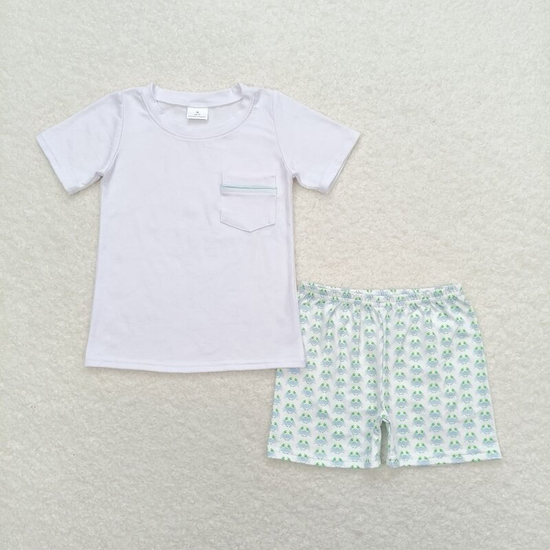 Conjunto de dos piezas para niño y niña, Tops y pantalones cortos a juego con diseño de cangrejo de oruga, para verano, venta al por mayor