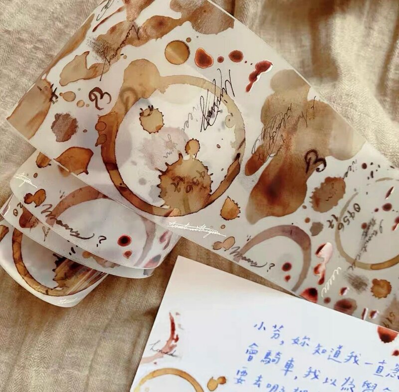 Shiwu Studio-Cinta Washi PET para hacer tarjetas, pegatina decorativa para álbum de recortes, amor, cacao, manchas de café