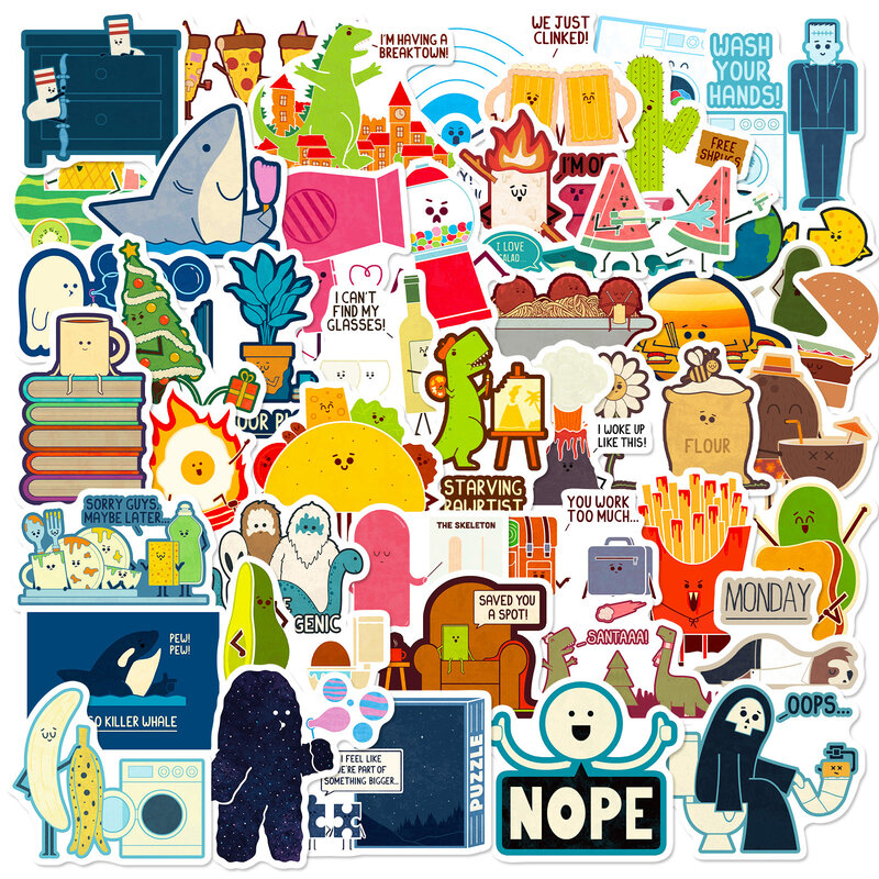 50Pcs Cartoon Simple Food Series Graffiti Stickers Suitable for Laptop Helmets Desktop Decoration DIY Stickers Toys