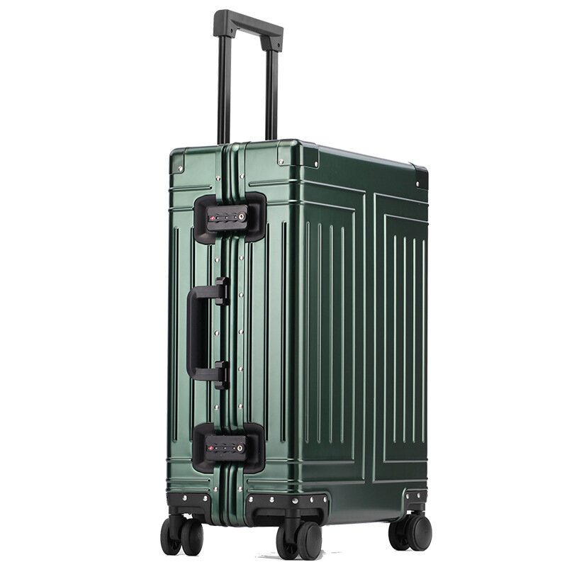 Neuer Reisekoffer aus 100% Aluminium auf Rädern silbernes Roll gepäck große, hochwertige Trolley-Gepäck tasche für Herren