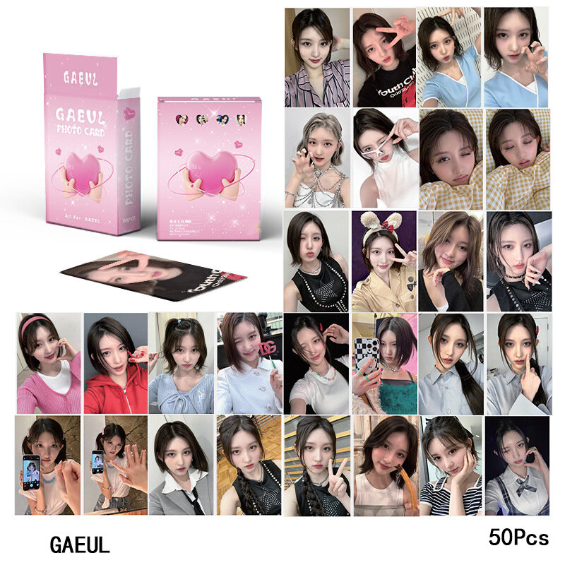 KPOP IVE Gold otoño GAEUL Wonyoung tarjeta láser álbum LOMO tarjeta postal Eleven Girl Group Collection Gift Photo Card, 50 piezas por juego