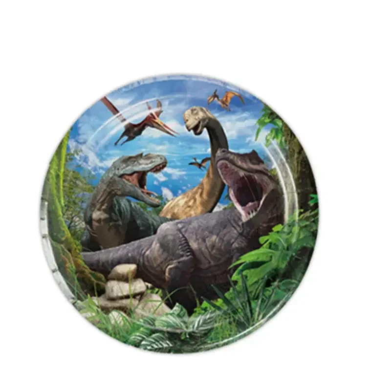 Новинка, одноразовая посуда в виде динозавра Юрского периода, тарелки для чашек, детский день рождения, разноцветный латексный шар с динозавром, баннер, украшение