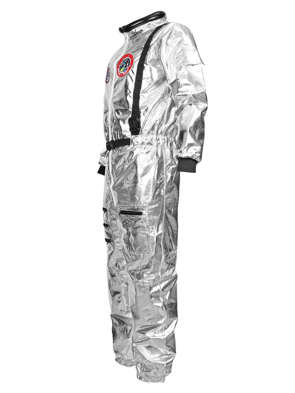 Kostum Ruang Cosplay Bermain Dewasa, Kostum Astronot Penerbangan Ritsleting Kostum Halloween Wanita untuk Pria Setelan Astronot Jumpsuit