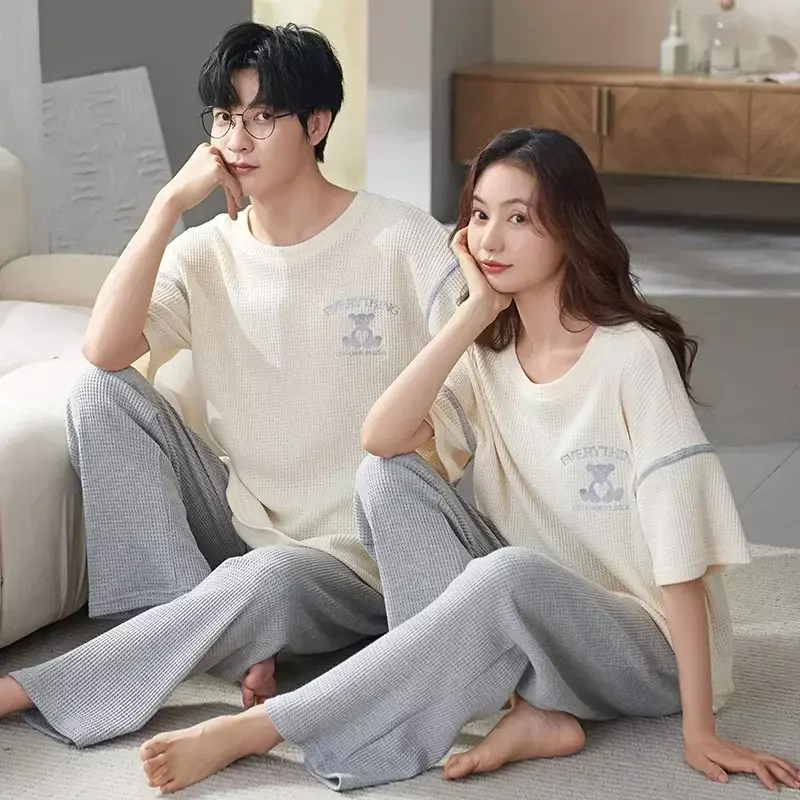 Short Women/men Sleepwear Home Fashion Pajama Sleeve Sets Nightgown Cotton Pyjamas Couple Clothes Summer Sport Lovers Style