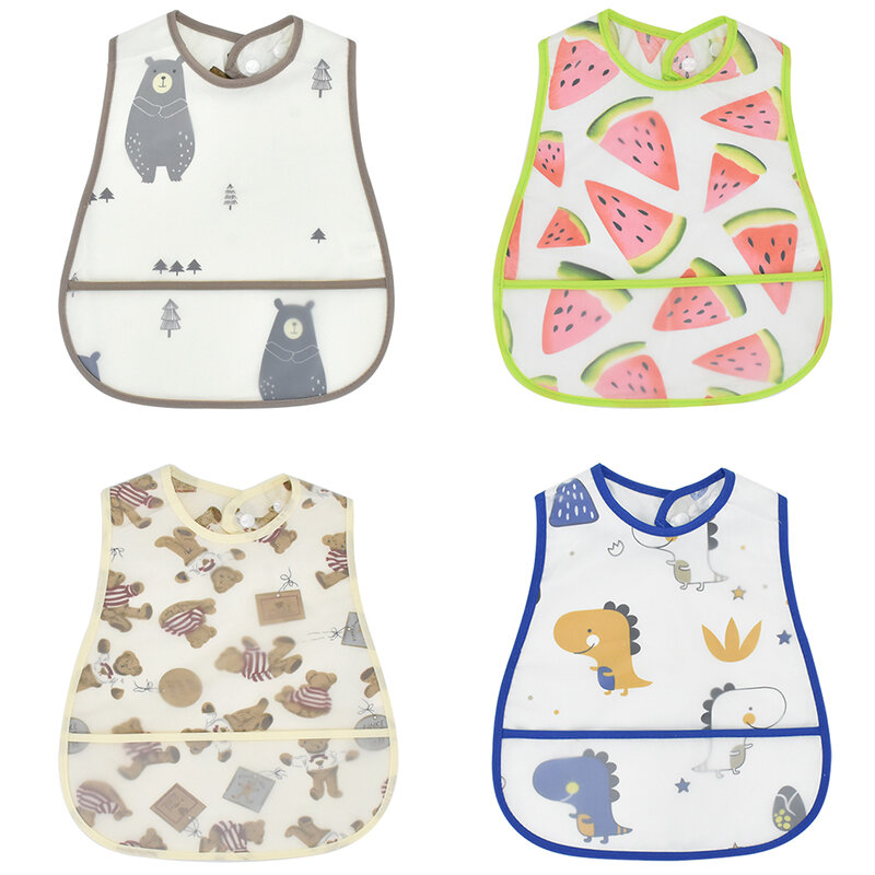2023New Cartoon Pattern EVA Waterproof Pocket Lunch Feeding Bibs Adjustable Baby Bibs Cute Children Baby Apron Kids Burp Cloths